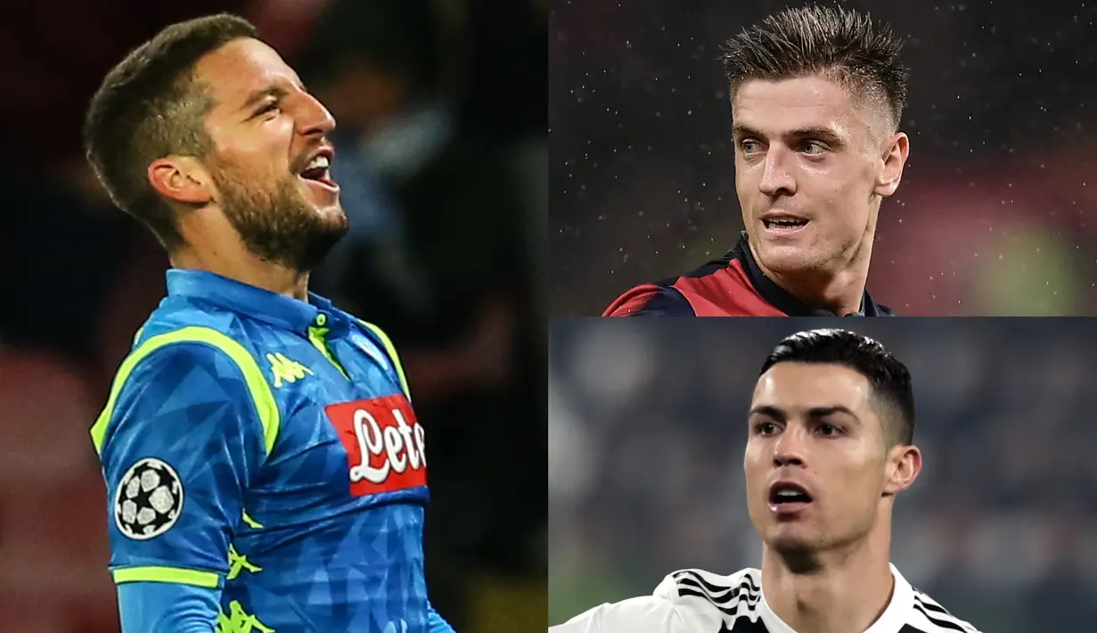 Raihan satu gol ke gawang SPAL membuat bintang muda Genoa, Krzysztof Piatek kembali memimpin daftar top scorer Serie A. hal tersebut membuat Ronaldo kembali turun ke peringkat dua. (Kolase Foto AFP)
