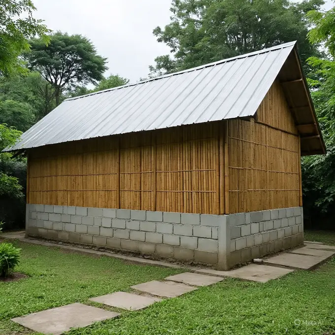 Model Rumah Sederhana dari Bambu dan Batako dengan Atap Seng