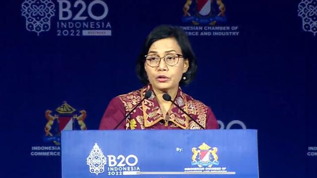 Menteri Keuangan (Menkeu) Sri Mulyani Indrawati dalam B20 Summit Indonesia, Senin (14/11/2022).