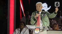 Capres nomor urut 03 Ganjar Pranowo saat beradu gagasan dalam debat ketiga Capres Pemilu tahun 2024 di Istora Senaya, Jakarta, Minggu (7/1/2023). (Liputan6.com/Faizal Fanani)