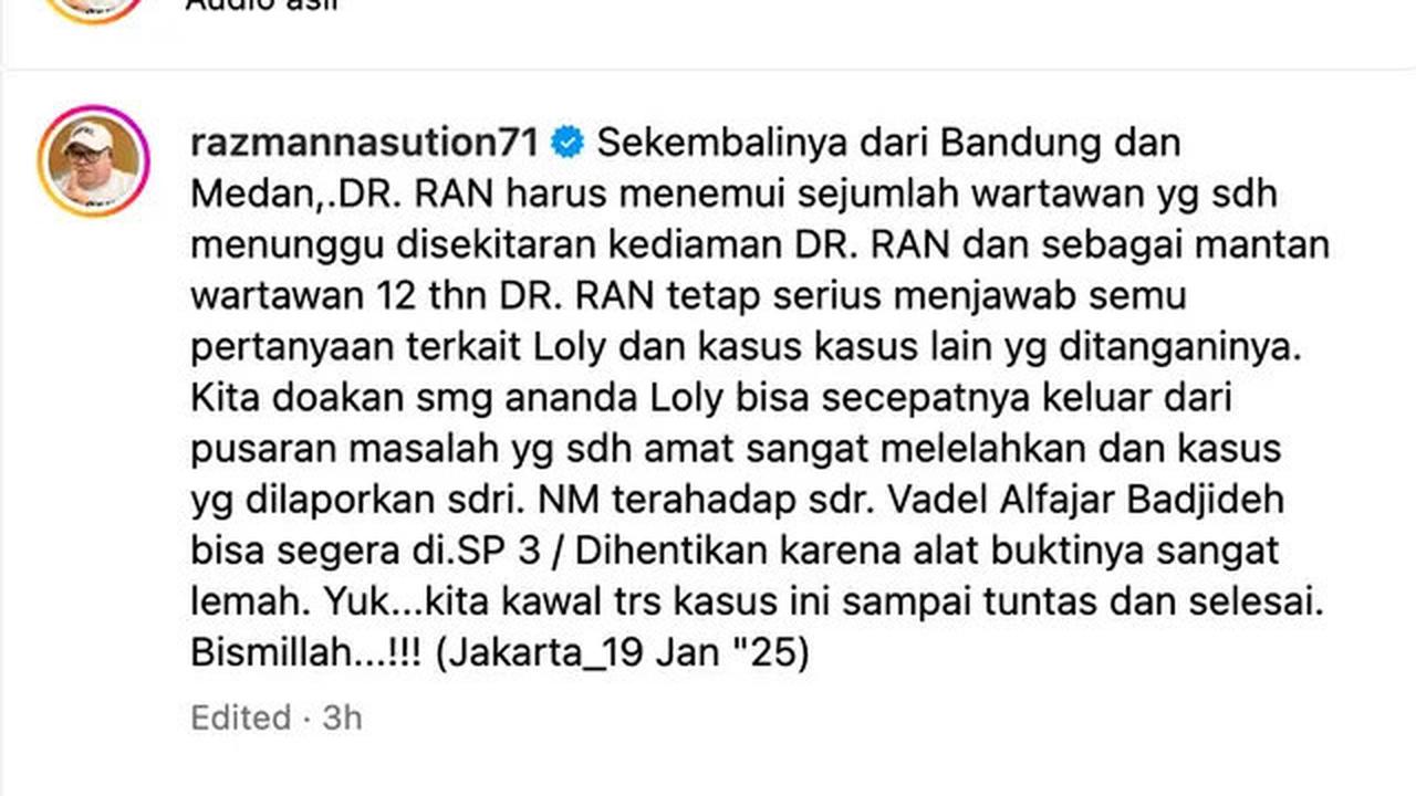 Pengacara Vadel Badjideh Minta Polisi SP3 Kasus Lolly Anak Nikita Mirzani, Sebut Alat Bukti Lemah