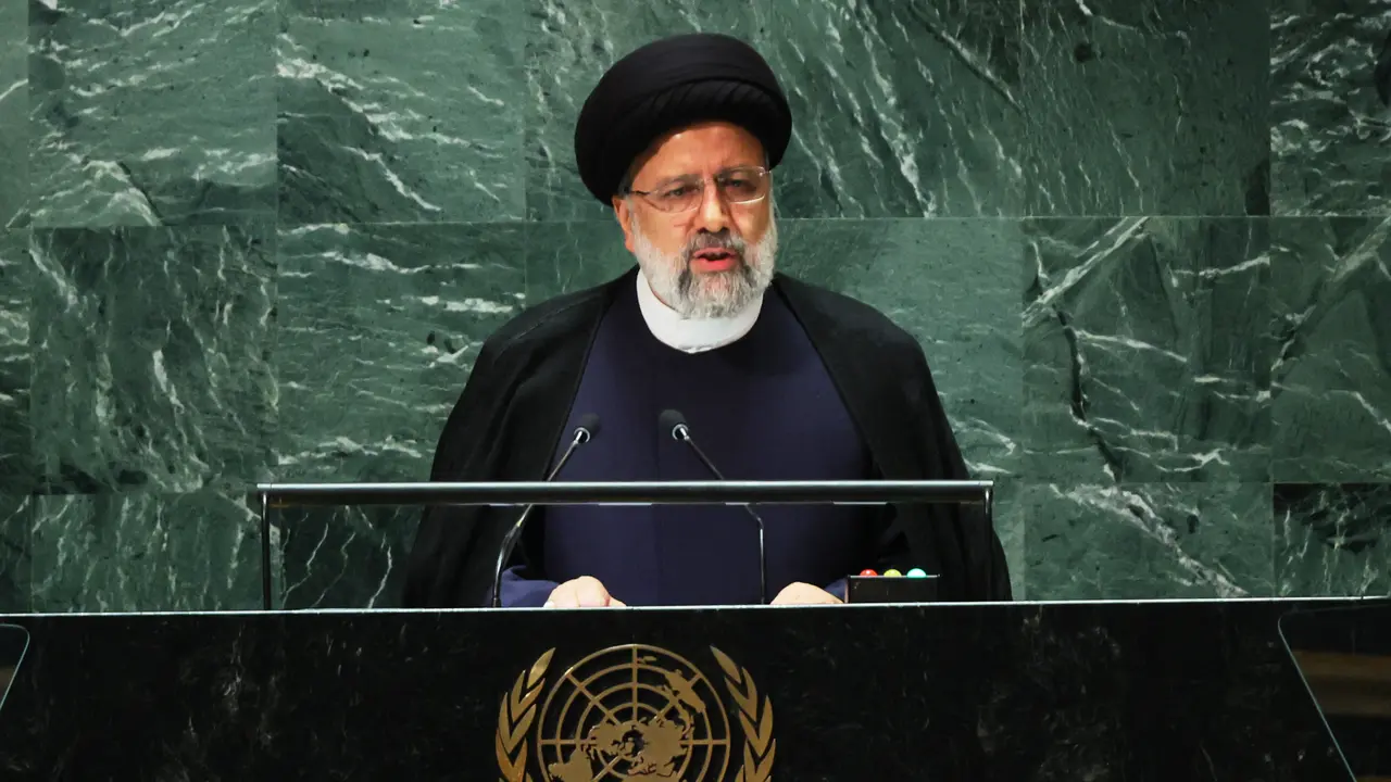 Presiden Iran Seyyed Ebrahim Raisi berbicara pada Majelis Umum PBB (UNGA) di markas besar PBB pada 19 September 2023 di New York City.