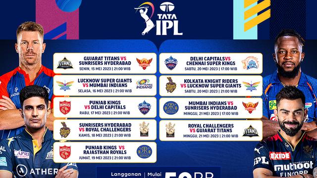 Daftar Pertandingan Indian Premier League 2023 Week 7 di Vidio, 15-21 Mei 2023