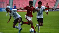 Aksi pemain timnas Indonesia U-16, Amanar Abdillah saat menghadapi Timor Leste. (dokumentasi PSSI)