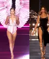Gigi Hadid muncul sebagai pembuka. Ibu Khai itu tampil memukau bergaya ala soft-girl. Ia mengenakan lingerie sutra berwarna pink, sepatu hak bertali warna perak, dan sayap warna pink yang besar. [@runway.dolls]