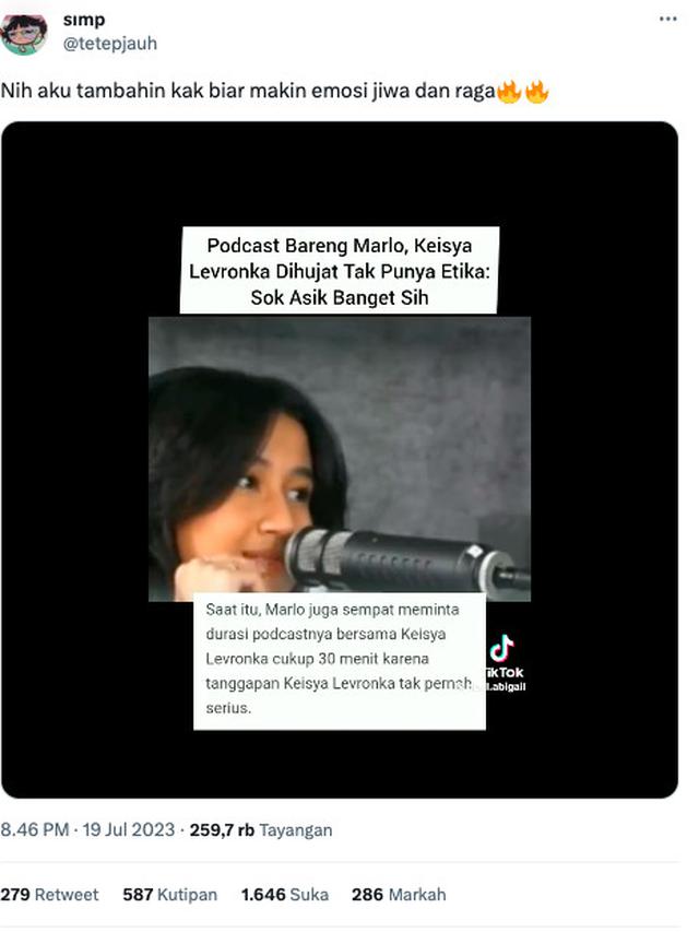 Keisya Levronka Dirujak Warganet Gara-Gara Dinilai Tidak Tahu Sopan Santun Saat Podcast bareng Marlo