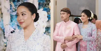 Hamil anak kedua, Nikita Willy gelar syukuran mengenakan kebaya kurung nuansa putih-baby blue dari @studioboh. Kebayanya dipadukan rok warna senada dan kerudung lace. [@nikitawillyofficial94].