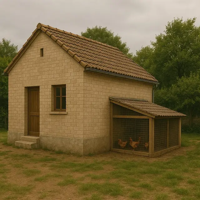Model Rumah di Desa dengan Kandang Ayam di Belakang