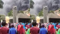 Kebakaran hebat melanda pabrik kacang PT Dua Kelinci yang berada di Jalan Raya Pati-Kudus, Kecamatan Margorejo, Pati, siang ini Selasa (23/11/2021). (Liputan6.com/ Ahmad Adirin)