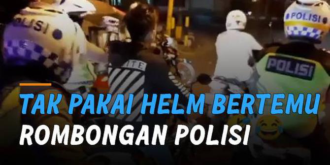 VIDEO: Auto Panik, Pemuda Berhenti di Lampu Merah Tak Pakai Helm Bertemu Rombongan Polisi
