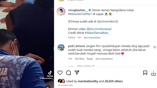 Narapidana saat menyaksikan Miracle In Cell No. 7