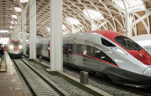 Kereta cepat Jakarta-Bandung yang diberi nama 'Whoosh' terlihat setelah peresmiannya di stasiun Halim, Jakarta, 2 Oktober 2023. (Yasuyoshi CHIBA/AFP)