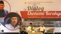 Ketua KEIN Soetrisno Bachir dan Gus Muwafiq saat dialog ekonomi kerakyata yang bertema menguatkan UMKM menghadapi era industri 4.0 di Solo Baru, Jumat (12/4).(Liputan6.com/Fajar Abrori)