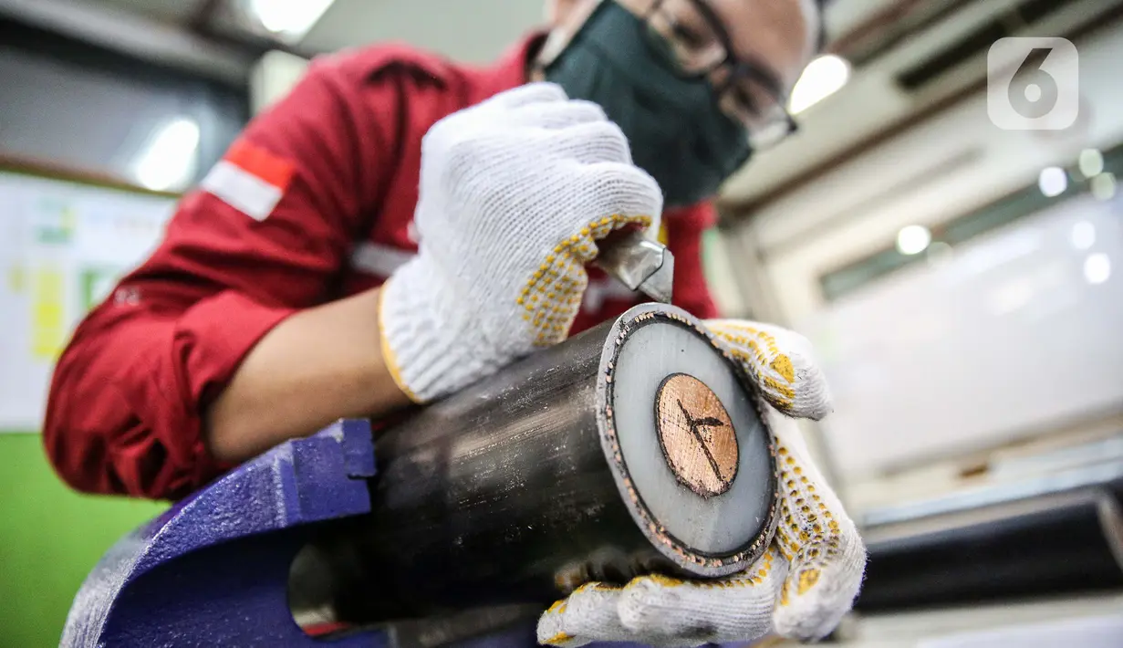 Petugas melakukan pengecekan atau Quality Control di Pusat Sertifikasi PLN Duren Tiga, Jakarta, Rabu (22/7/2020). PLN Pusertif melakukan pengujian terhadap instalasi kelistrikan, kWh meter, dan seluruh peralatan listrik sesuai standar yang berlaku. (Liputan6.com/Faizal Fanani)