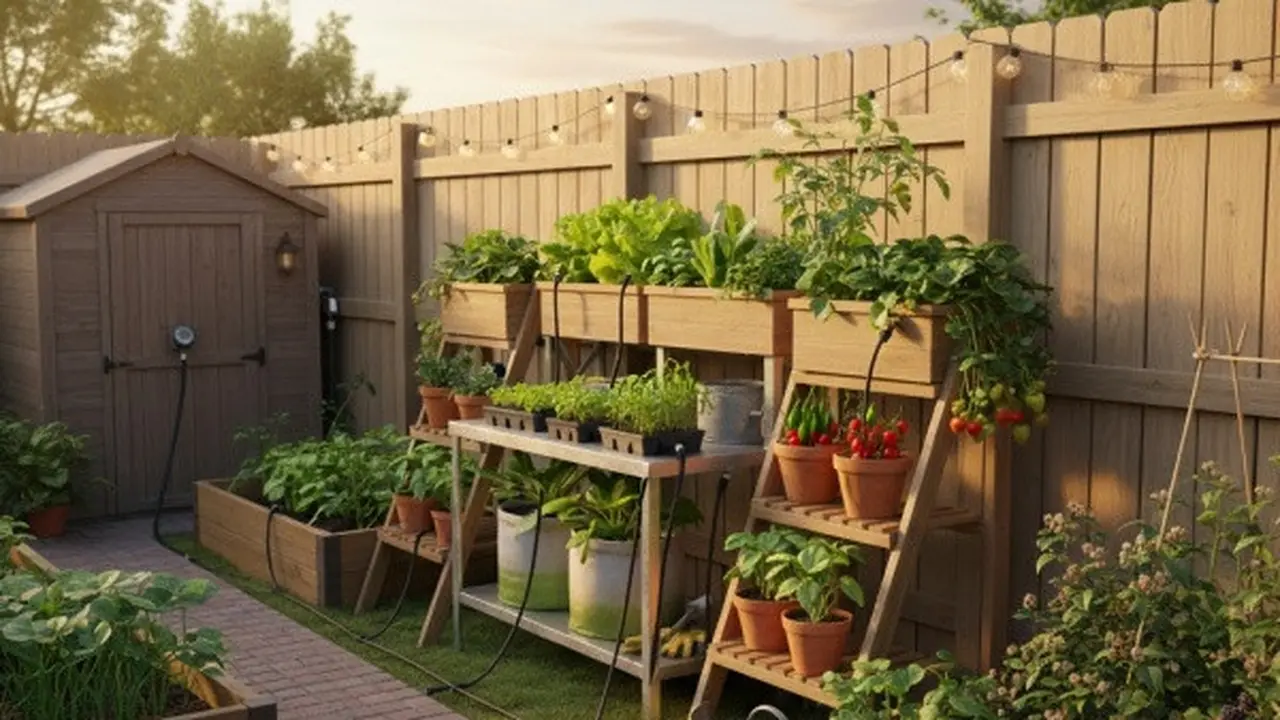 Halaman Belakang Rumah Kecil dengan Kebun Sayur Buah (Image by Gemini AI)