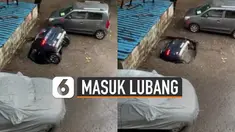 Tidak habis pikir mengapa sebuah mobil ini bisa masuk ke dalam lubang pembuangan hingga tenggelam.
