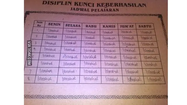 5 Potret Jadwal Pelajaran Sekolah Ini Bikin Tepuk Jidat