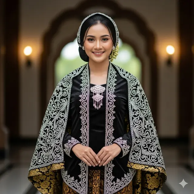 Model Gamis Hitam Bordir Emas Kombinasi Silver (Image by Gemini)