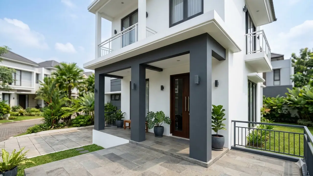 Ide Warna Cat Teras dan Pilar Rumah yang Cocok untuk Rumah Minimalis (Foto: Gemini AI)