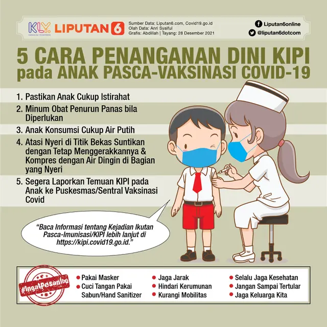 Infografis 5 Cara Penanganan Dini KIPI pada Anak Pasca-Vaksinasi Covid-19. (Liputan6.com/Abdillah)