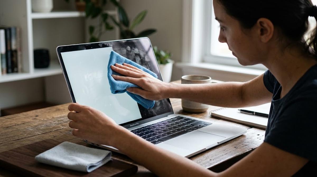 Cara Membersihkan Layar Laptop Berminyak Tanpa Meninggalkan Bekas/AI Generated