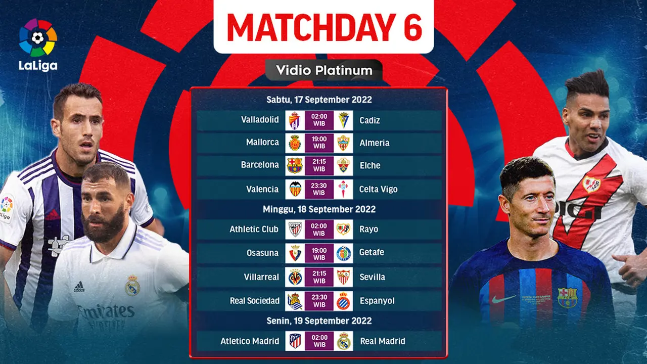 Jadwal dan Live Streaming Liga Spanyol Matchday 6 di Vidio, 17-19 September 2022
