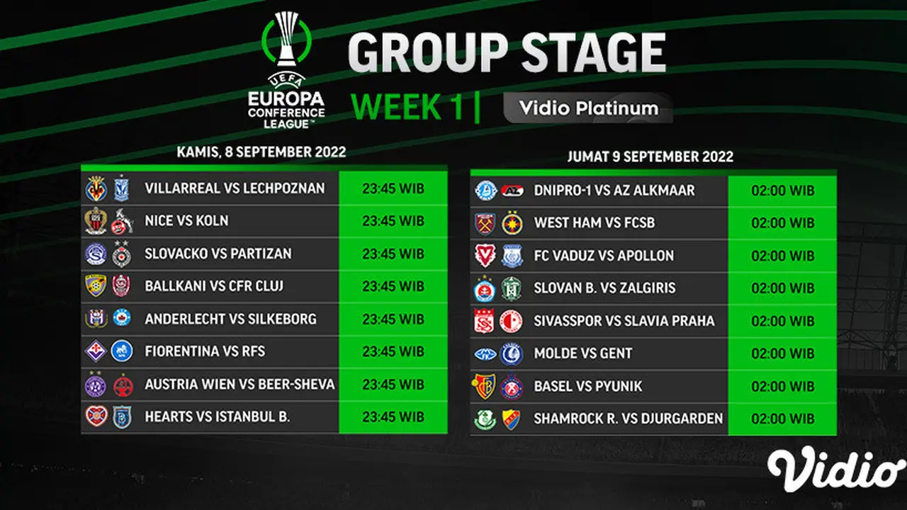 Link Live Streaming Liga Konferensi Eropa  Matchweek 1 di Vidio 8-9 September