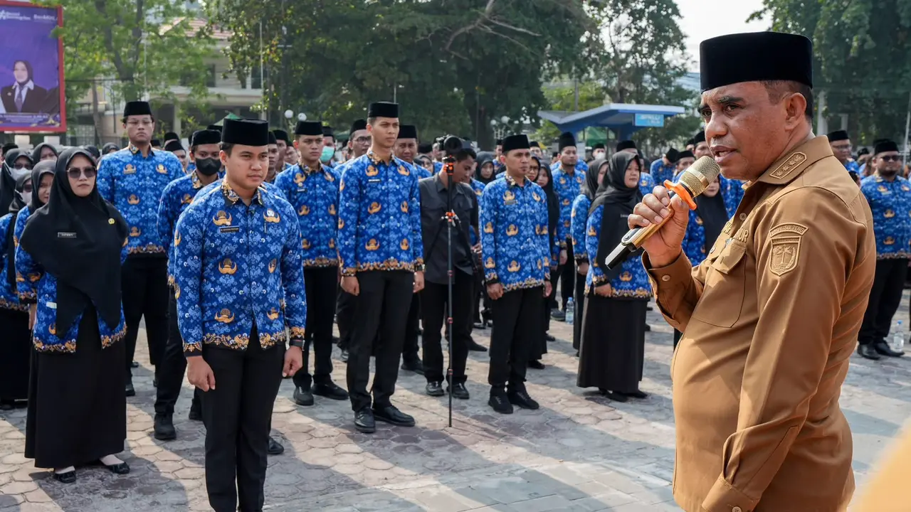 Gubernur Sulteng Anwar Hafid saat memimpin pengambilan sumpah/janji 442 Pegawai Negeri Sipil (PNS) di halaman parkir Kantor Gubernur Sulawesi Tengah, Palu. (Istimewa)