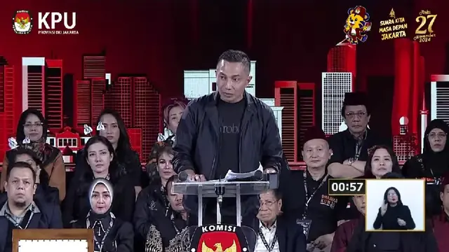 Calon gubernur (Cagub) nomor urut 2 Dharma Pongrekun saat debat terakhir atau debat ketiga Pilkada Jakarta 2024.