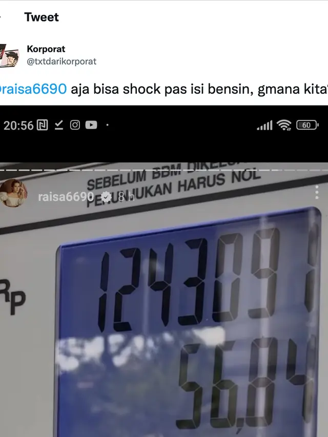 Cuitan di Twitter soal Raisa isi bensin. (Foto: Dok. Instagram @txtdarikorporat)