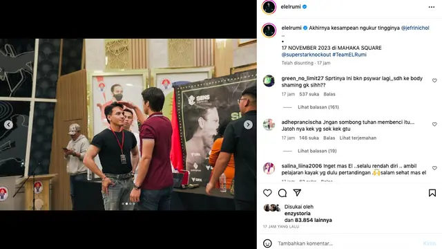 El Rumi Diduga Ledek Jefri Nichol Soal Tinggi Badan Jelang Pertandingan Tinju, Langsung Tuai Peringatan dari Warganet