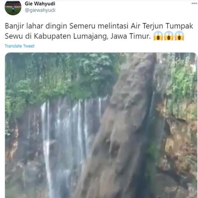 Beredar Video Air Terjun Tumpak Sewu Diterjang Lahar Dingin Gunung Semeru