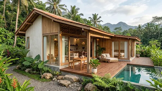 Ilustrasi Villa Minimalis JapandiAI Generated