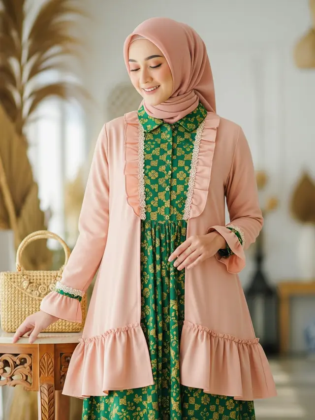 Model Gamis Batik dengan Outer Tunik (Image by Gemini AI)