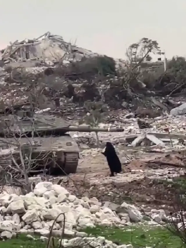 Viral, Perempuan Lebanon Ini Beranikan Diri Adang Tank Israel Sendirian (Foto: X Ronnie Denmark)