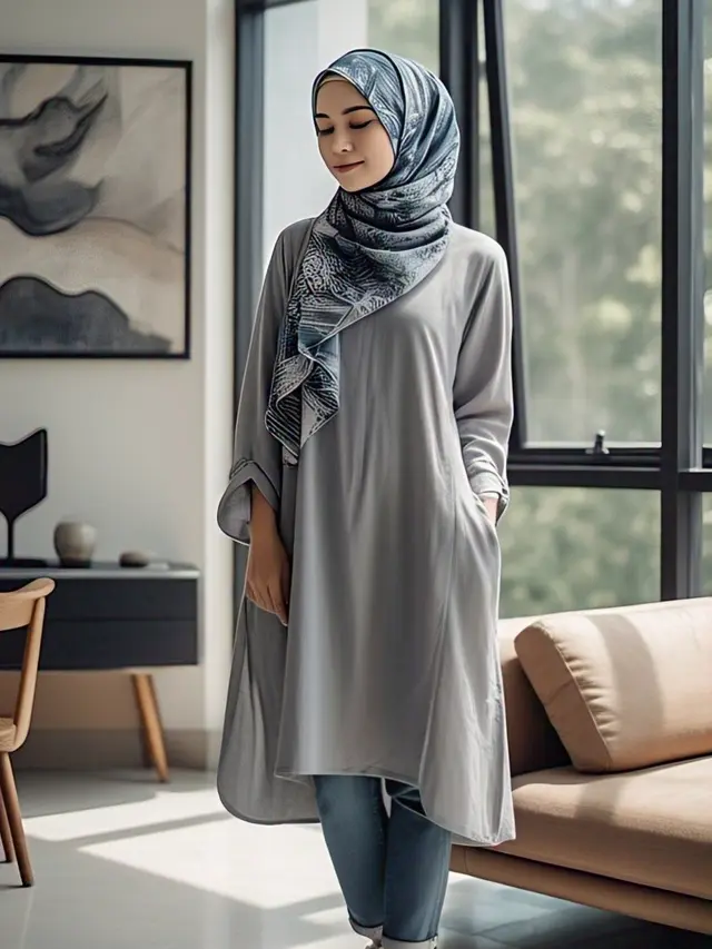 Padu Padan Tunik Long Dress dan Jeans Kekinian