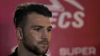 Striker Persija Jakarta, Marko Simic, saat peluncuran sepatu Specs di Restoran Terrace, Jakarta, Senin (4/6/2018). Specs meluncurkan Special Edition Illuzion '9SS Simic Edition'. (Bola.com/Vitalis Yogi Trisna)