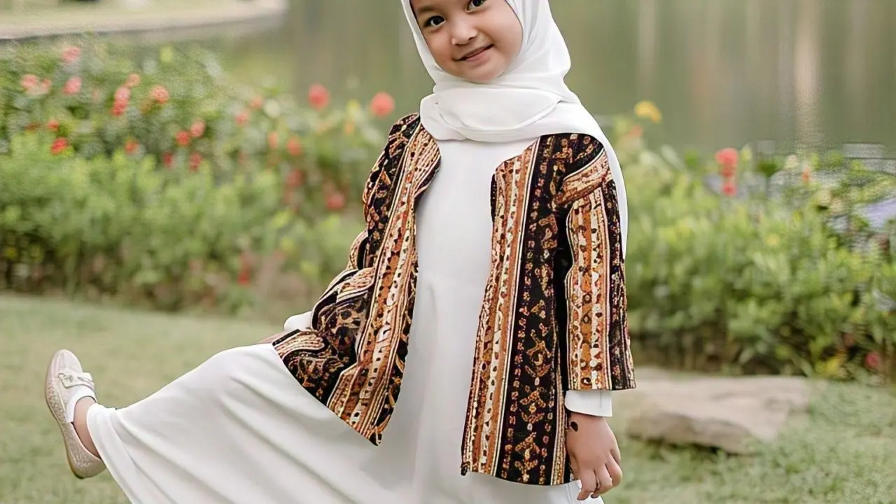 Baju gamis muslim polos dengan rompi etnik untuk anak perempuan/Gambar Meta AI