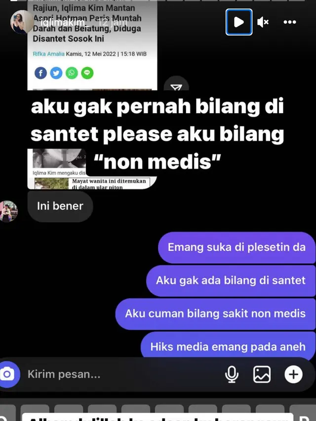 Unggahan Iqlima Kim. (Foto: Dok. Instagram @iqlimakim_)