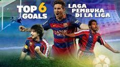 Video 6 gol terbaik dalam sejarah barcelona pada laga pembuka La Liga Spanyol, salah satunya gol Lionel Messi saat melawan Racing Santander pada 2010.
