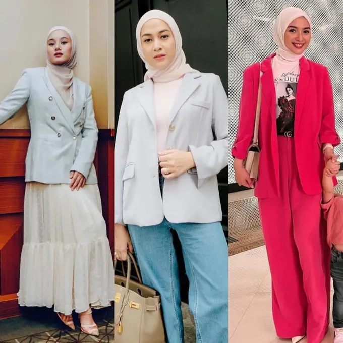 10 Ide OOTD Blazer Casual Hijab dari Dinda Hauw hingga Citra Kirana