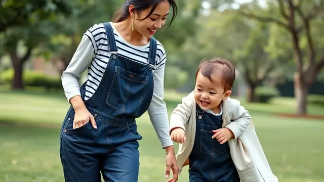 Outfit Ibu Muda Overall dengan Inner