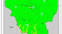 Peta prakiraan wilayah terjadinya gerakan tanah pada bulan Juli 2018 di DKI Jakarta (Sumber: Situs BPBD DKI)