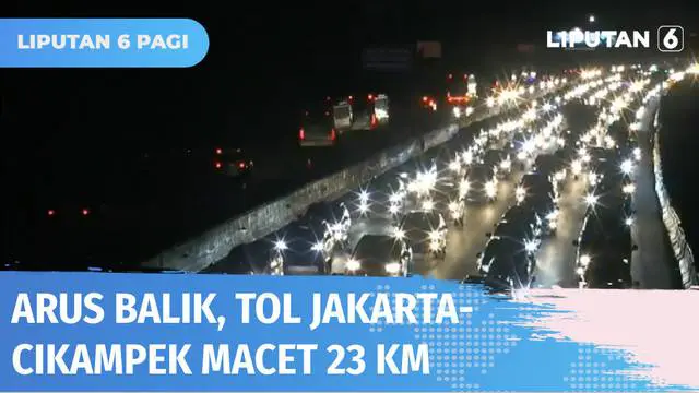 Arus kendaraan padat merayap hingga puluhan kilometer di Tol Jakarta-Cikampek pada Jumat (06/05) dini hari. Petugas menerapkan rekayasa lalu lintas contra flow untuk urai kemacetan panjang.