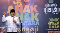 Ketua Umum DPP PKB Muhaimin Iskandar memberikan ceramah saat meresmikan Gerakan Anak Nusantara Mengaji di Jakarta, Kamis (5/5/2016). Gerakan ini akan dilaksanakan secara serentak di seluruh Indonesia pada 7-8 Mei 2016. (Liputan6.com/Helmi Fithriansyah)