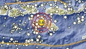 Gempa Magnitudo 5,0 mengguncang wilayah Waikabubak, Sumba Barat, NTT, Rabu (17/6/2026). (Liputan6.com/ BMKG)