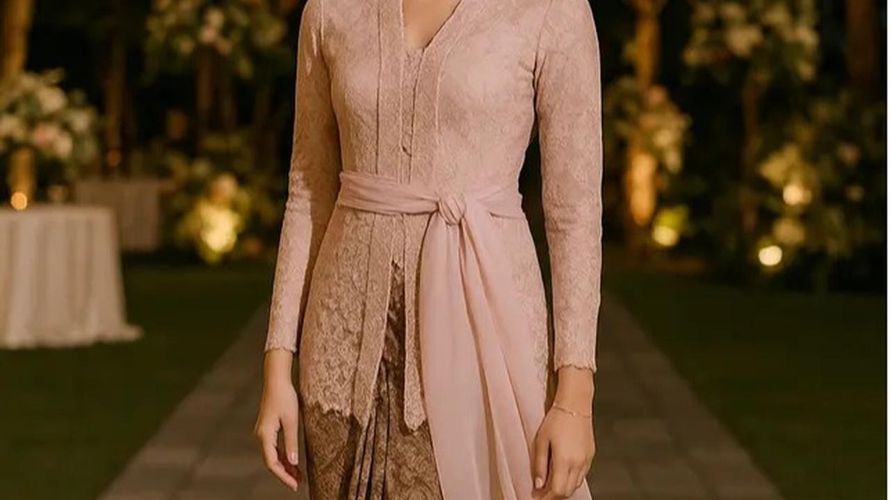 Model Kebaya Panjang dengan Selendang Ikat Samping Pinggang