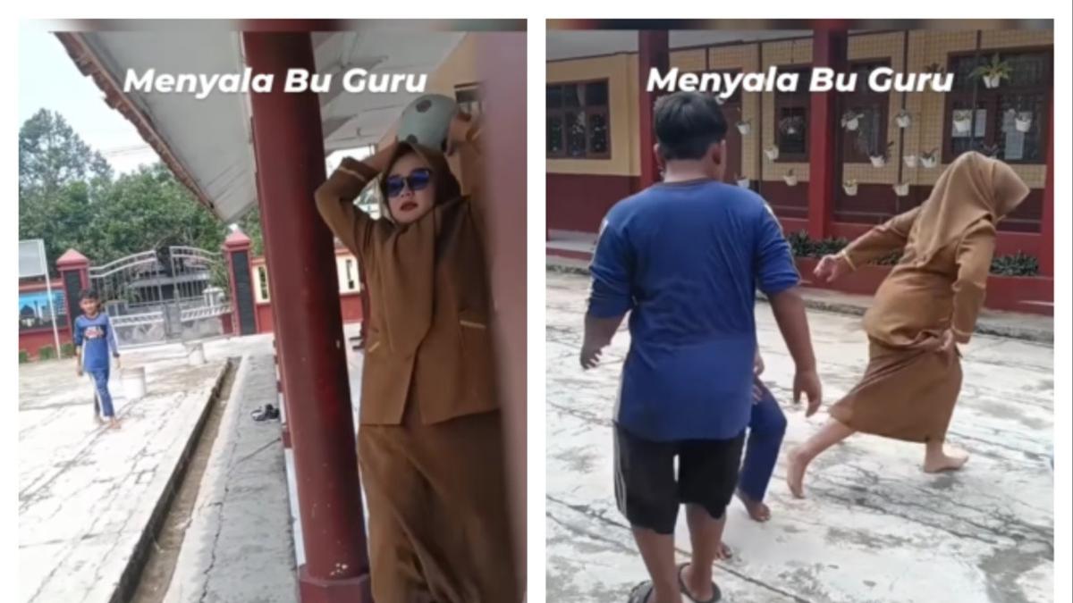 Momen Seru Seorang Guru Ikut Main Sepakbola Bareng Murid, Jago dan Lincah Banget Meski Pakai Rok