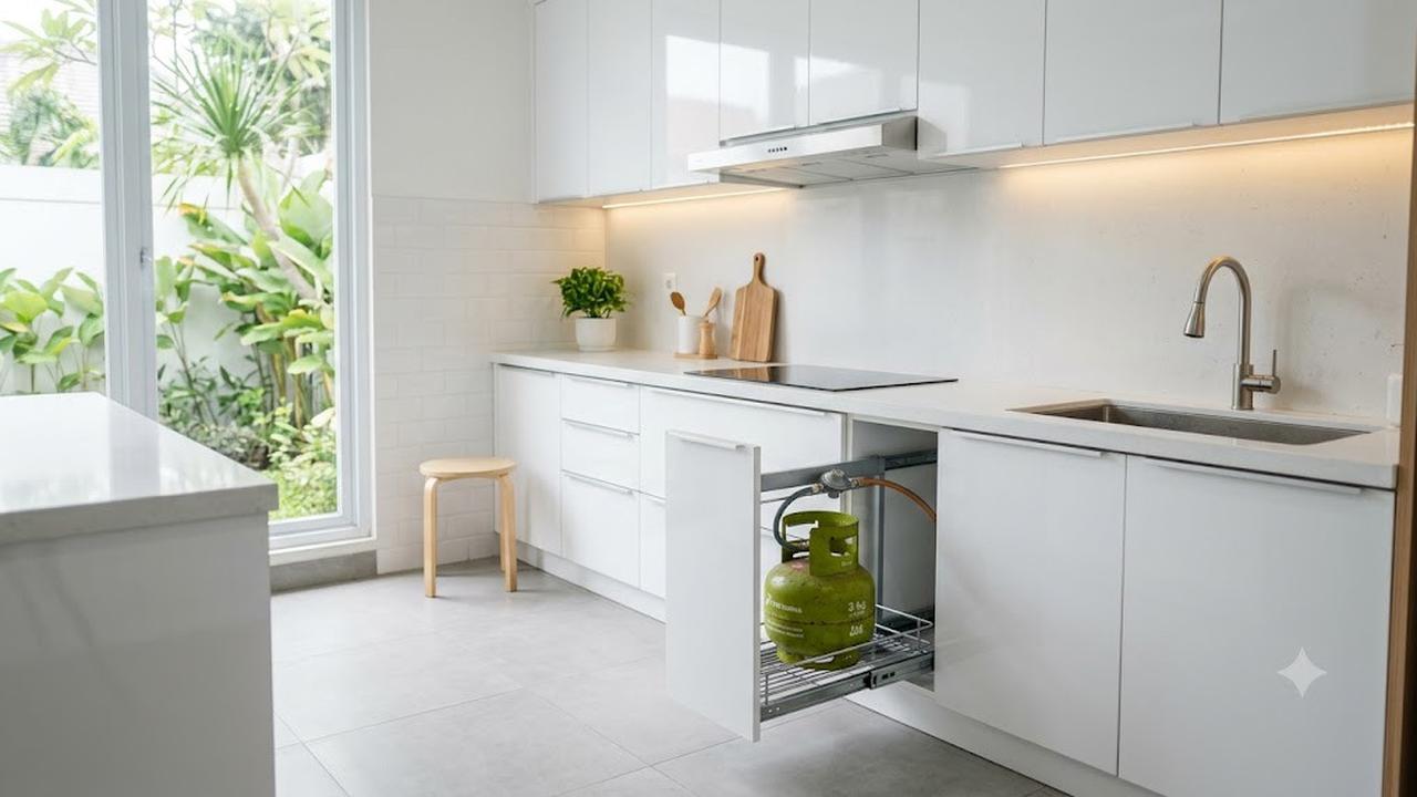 Model Dapur dengan Rak Gas Tarik Minimalis