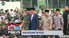 Presiden Jokowi Jokowi dan Ibu Negara Iriana Joko Widodo menghadiri acara buka puasa bersama yang digelar keluarga besar TNI-Polri di Monas, Jakarta Pusat, Kamis petang.